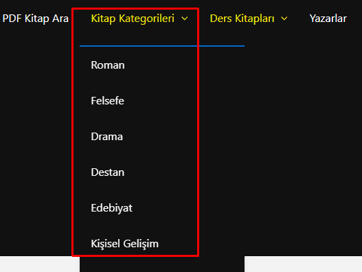 PDf kitap indirme sitesi kategori sayfası